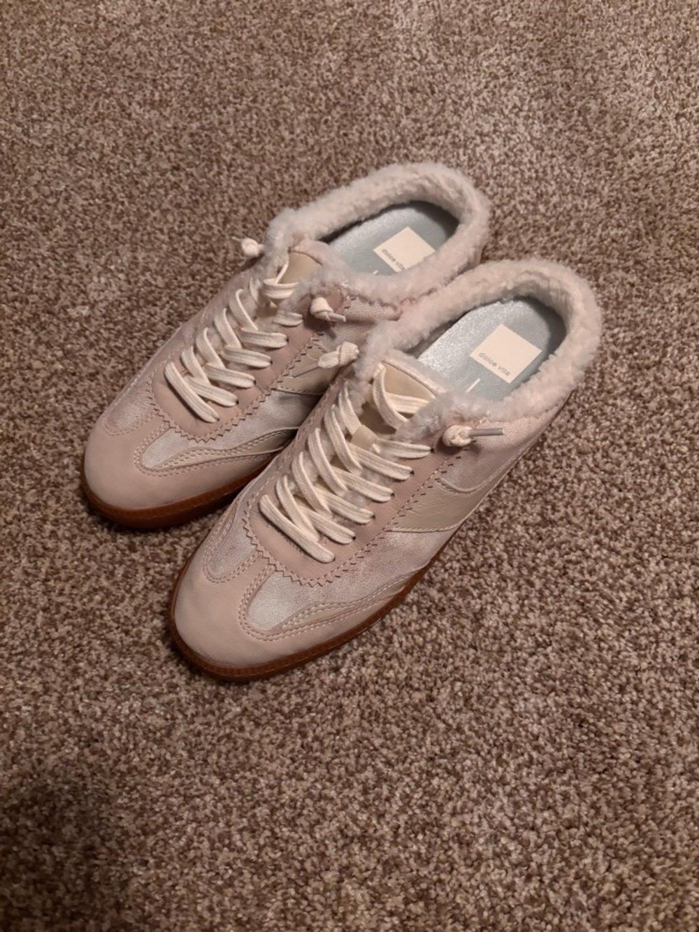 Dolce Vita Cream Faux-Shearling Trim Sneakers